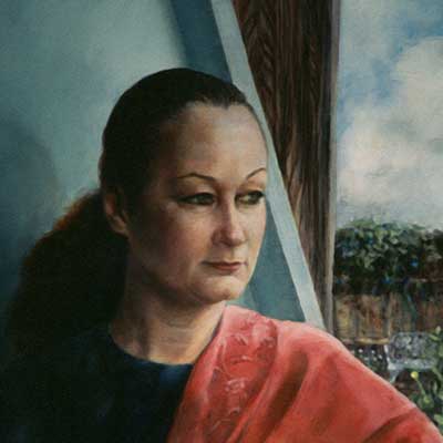 portrait lady with red shawl