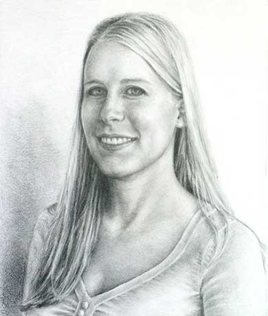 drawing, head and shoulders of young lady