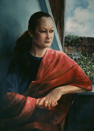 portrait lady with red shawl